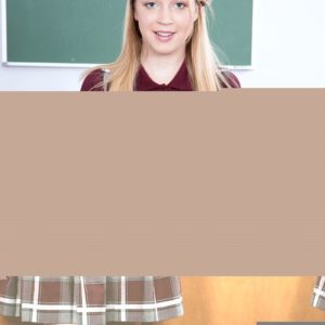 Ash-blonde schoolgirl flashing upskirt panties before educator gobbles shaven teenager snatch