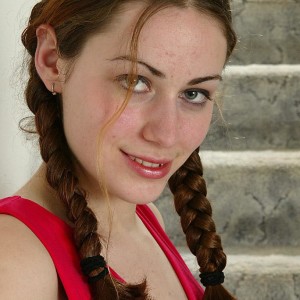 Euro first-timer in braided ponytails touting little boobs and furry snatch