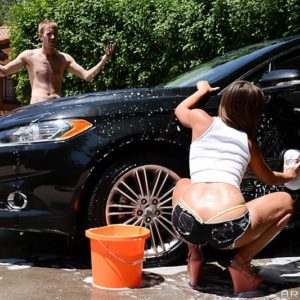 Latin chick Amirah Adara touts her booty during a carwash prior to anal fucking