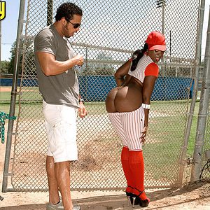 Ebony chick works her big ass free of a baseball uniform